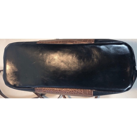 Giani Bernini Brown Croc Embossed Black Faux Leather Satchel Handbag Purse - Picture 4 of 8